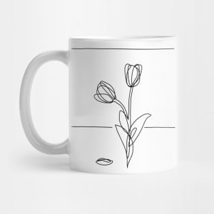 Tulip Flowers Line Drawing - Black Mug